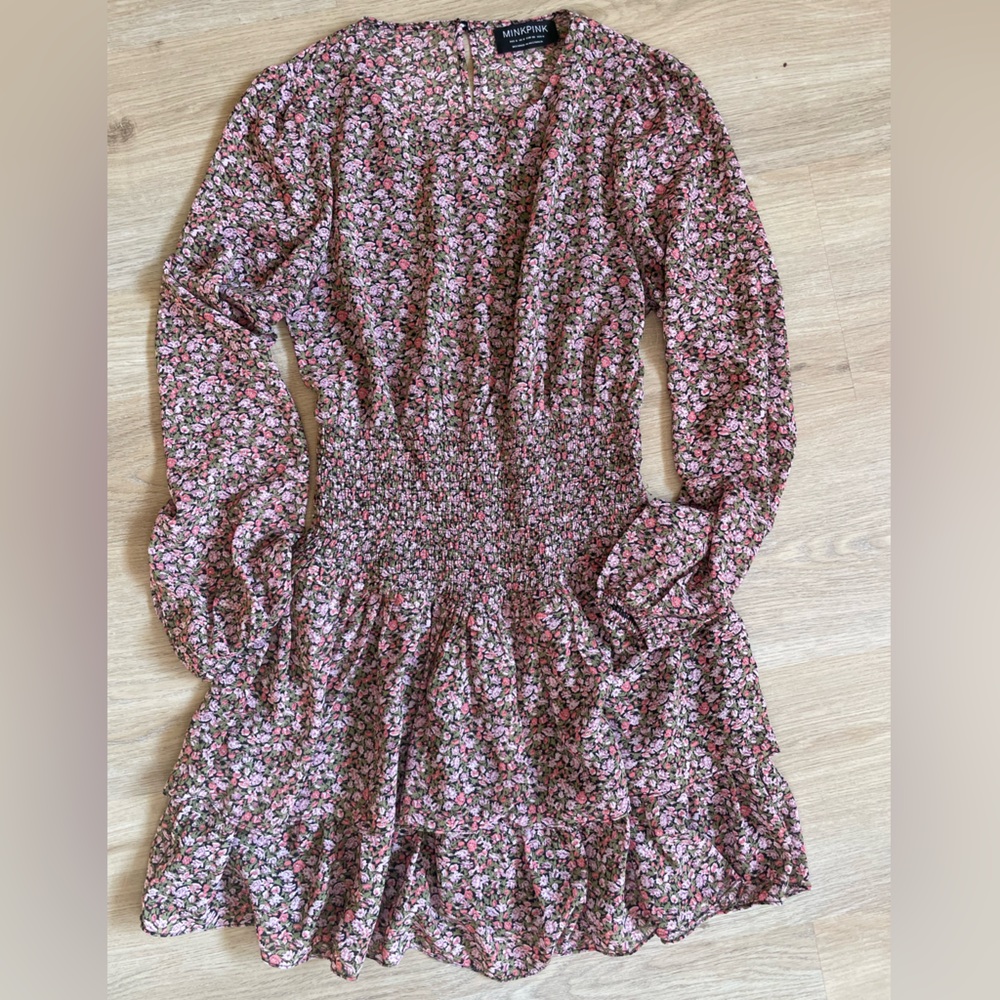 MINKPINK Pink and Green Floral Dress